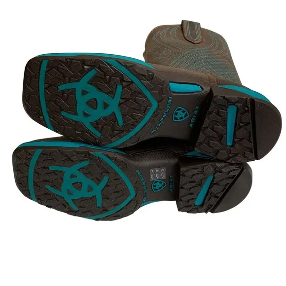 Ariat Womens Anthem Square Toe Western Boots Sz 6 B Java Brown Turquoise Leather - Picture 12 of 12